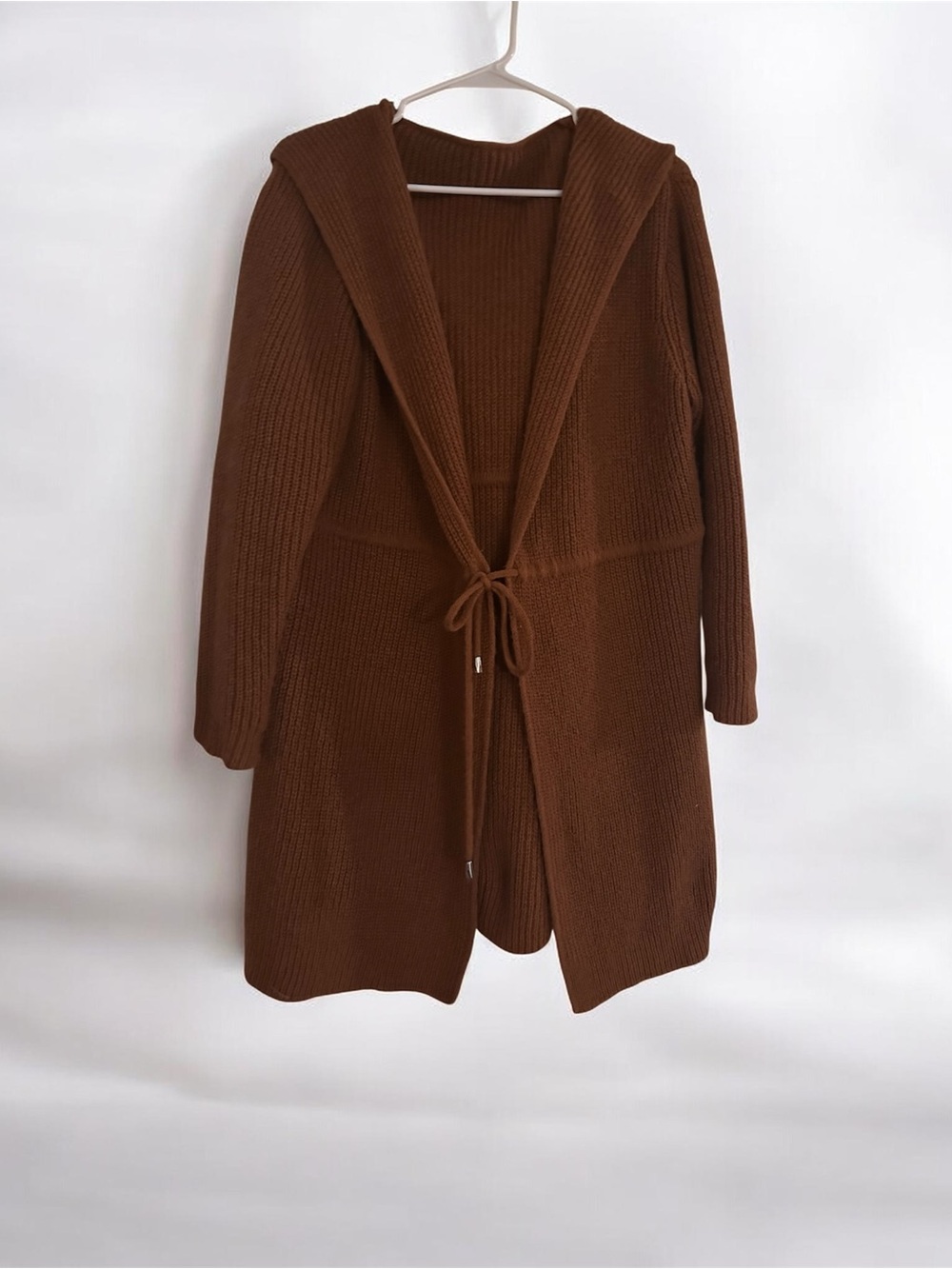 Cozy Hooded Open-Front Cardigan Sweater - Brown - Picture 3 of 4